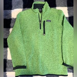 Patagonia Kids Fleece Pullover Green 1/4 Zip Logo Patch Size L 12